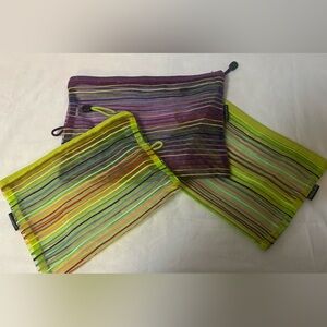 Traveling Colorful Striped Mesh Bags Set of Three